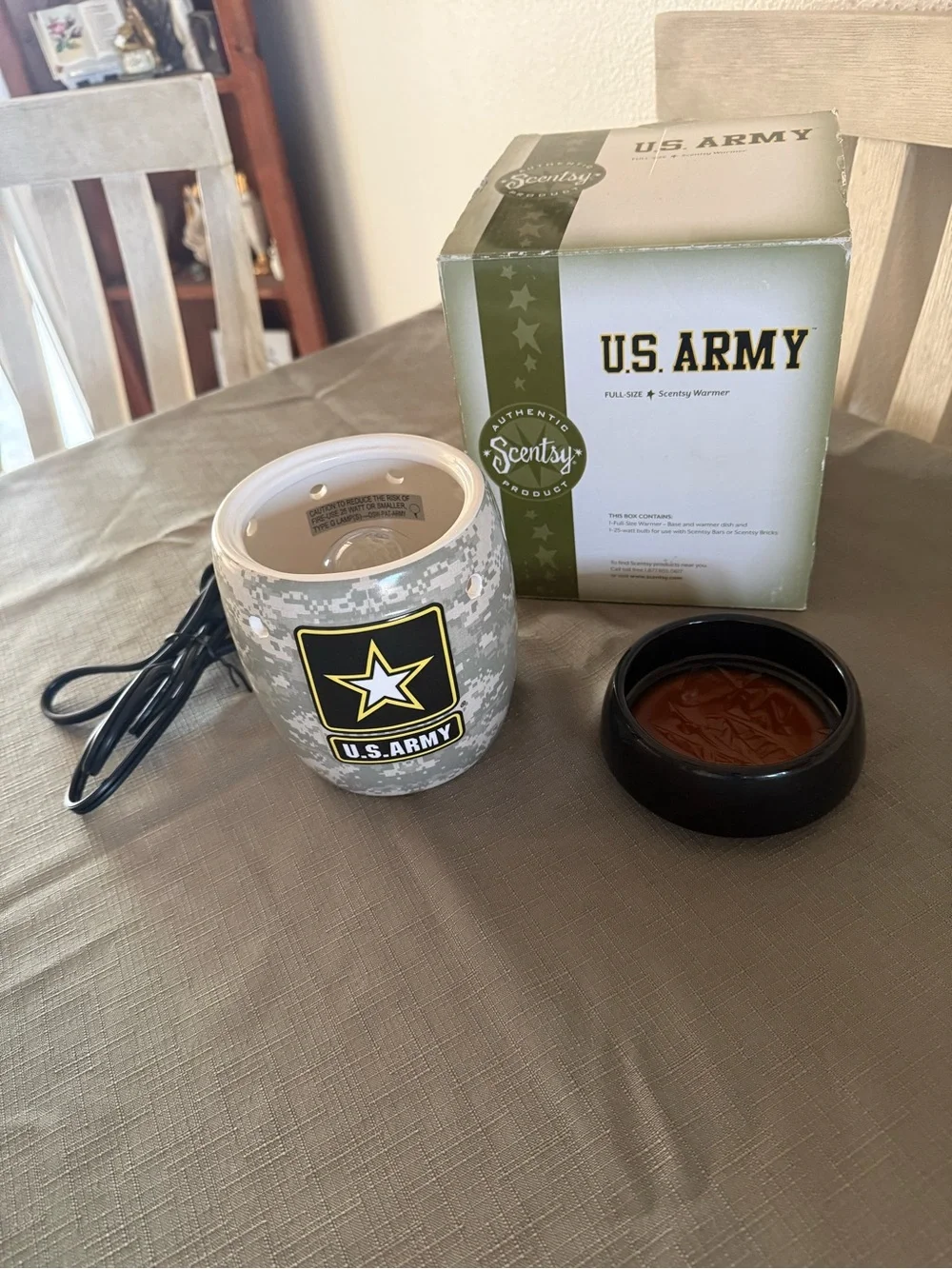 US Army Scentsy Full-Size Warmer Box with Olive Green and White Graphics